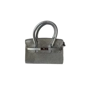 Bolsa Feminina de Festa de Mão Transversal em Strass Prata