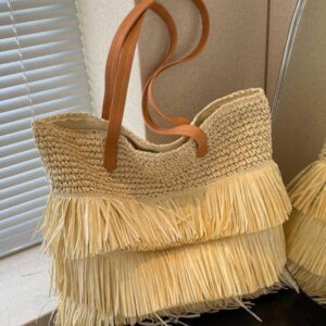 Bolsa tote em palha natural