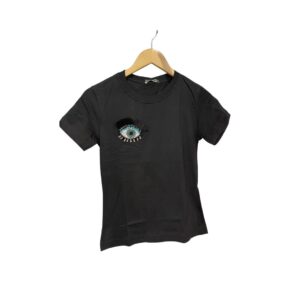 T-shirt baby look Olho Bordado Strass